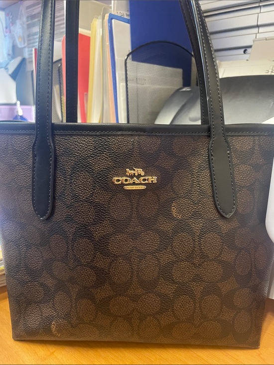 Coach Handbags - Coach Brown Signature Canvas Tote with Black Leather Trim and Gold Hardware